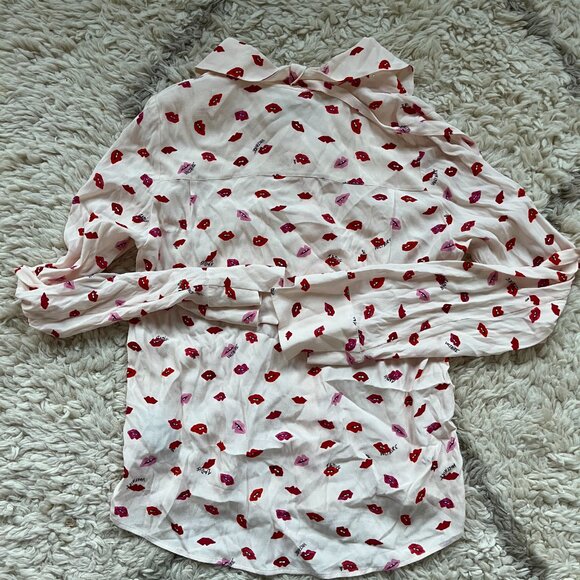 NWT Zadig & Voltaire Women's Red Lip Print Shirt TESSI CREPE - Picture 4 of 5